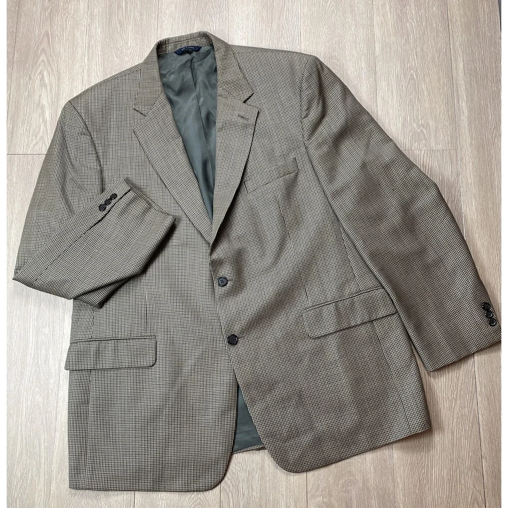 Brooks Brothers Mens‎ Houndstooth Blazer Jacket Size 46R Button Front Sport Coat